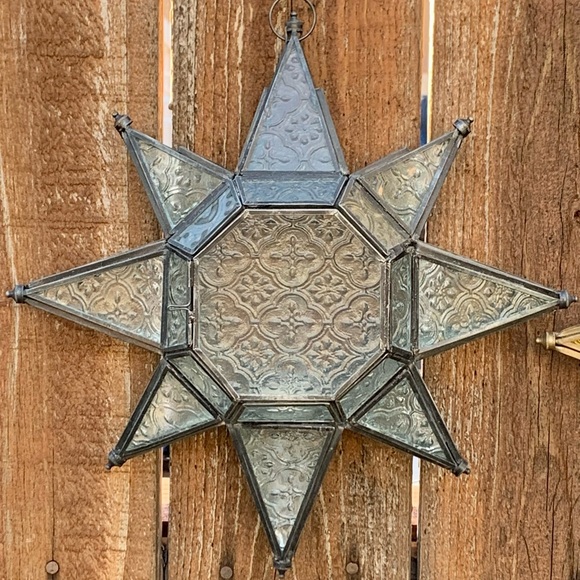 Vintage Large 12” Moroccan Star Textured Glass Tealight Candle Holder (Unused) - Picture 4 of 12